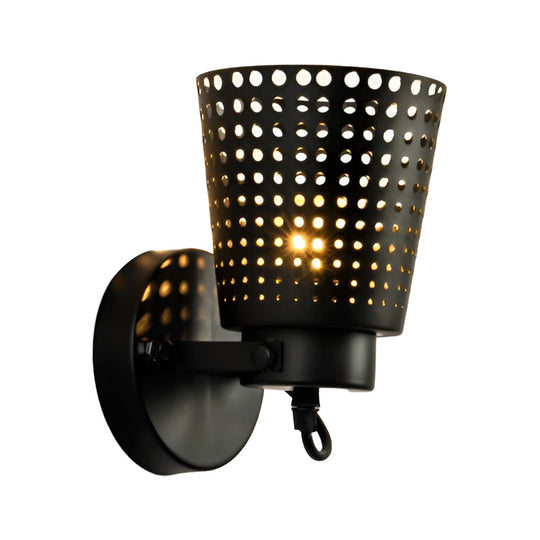 Retro Iron Hollow Adjustable Black Industrial Style Plug-in Wall Sconce