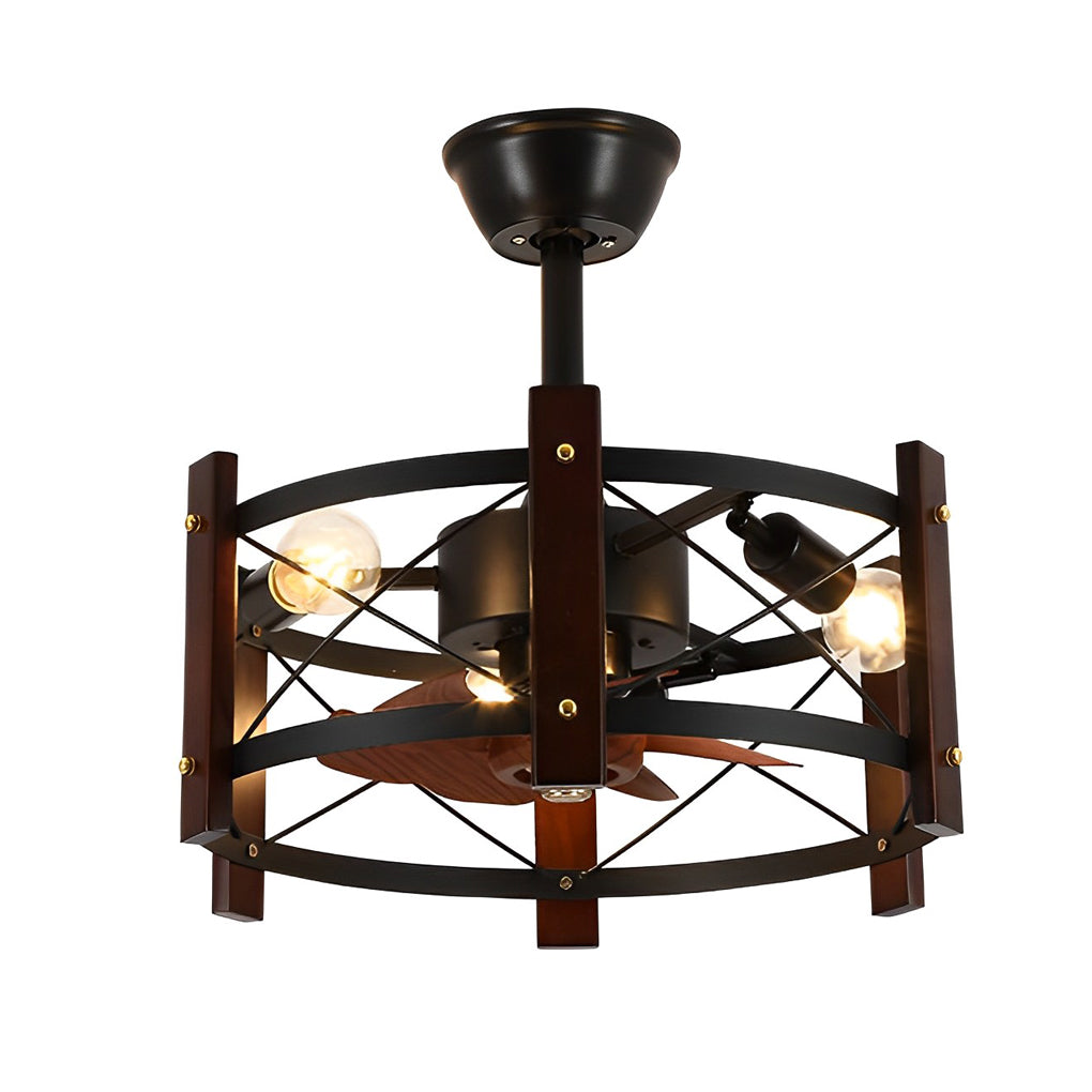 Retro Black Bladeless Ceiling Fan with Mesh Chandelier Cage and E26 Holders