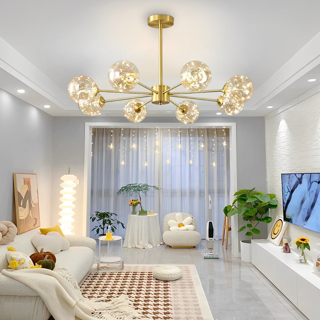 6-Light LED Glass and Gold Chandelier – Kitchen Pendant Lighting