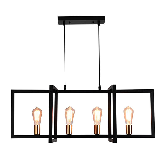Rectangular Frame Design Black Iron Industrial Chandelier Pendant Light