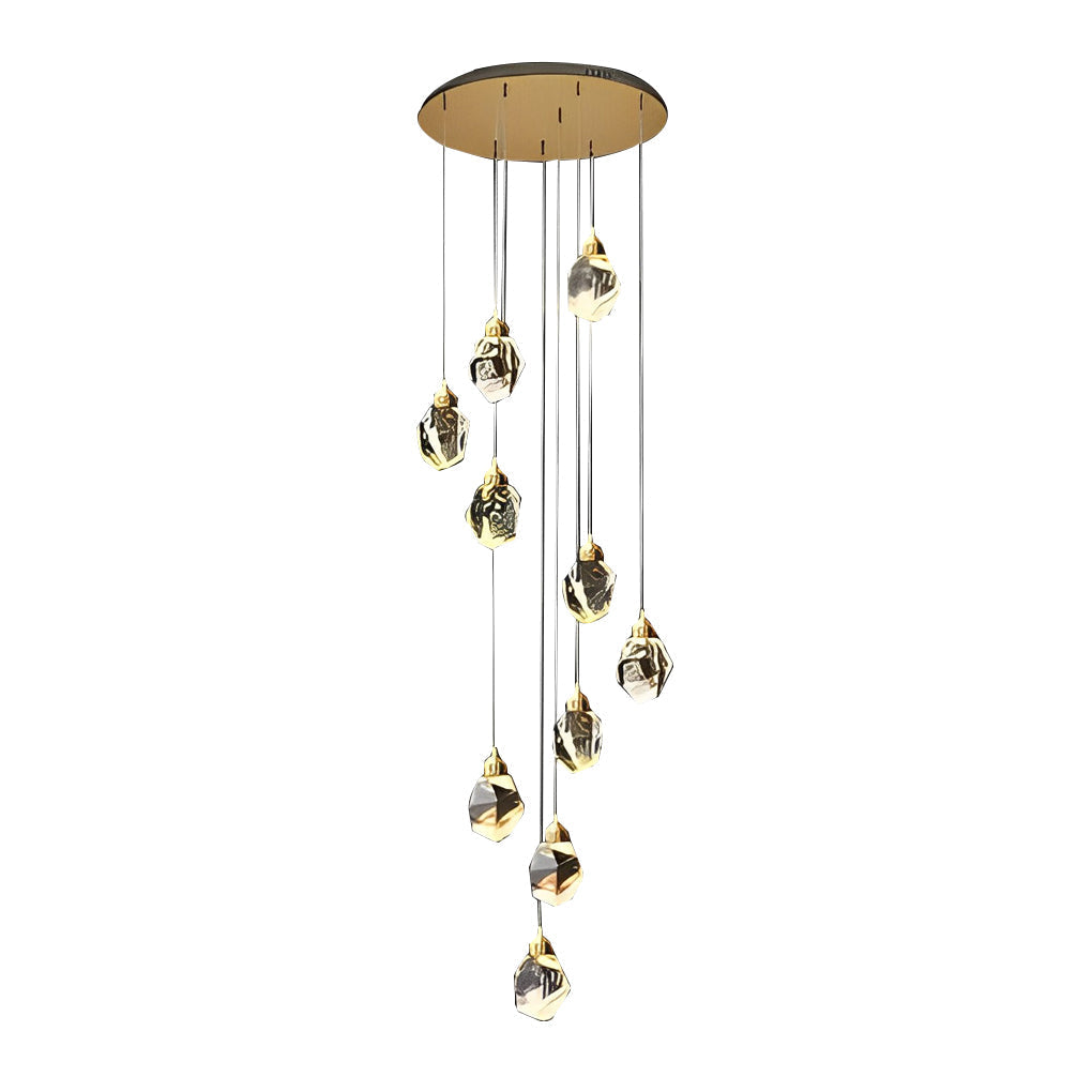 Spiral Crystal – Electroplated Metal Modern Duplex Staircase Chandelier
