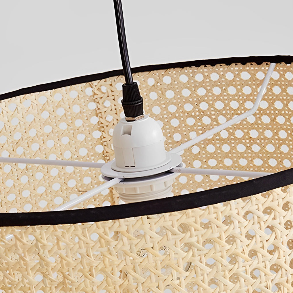 Farmhouse Round Bamboo Hanging Pendant Light – Kitchen & Dining Room Ceiling Fixture