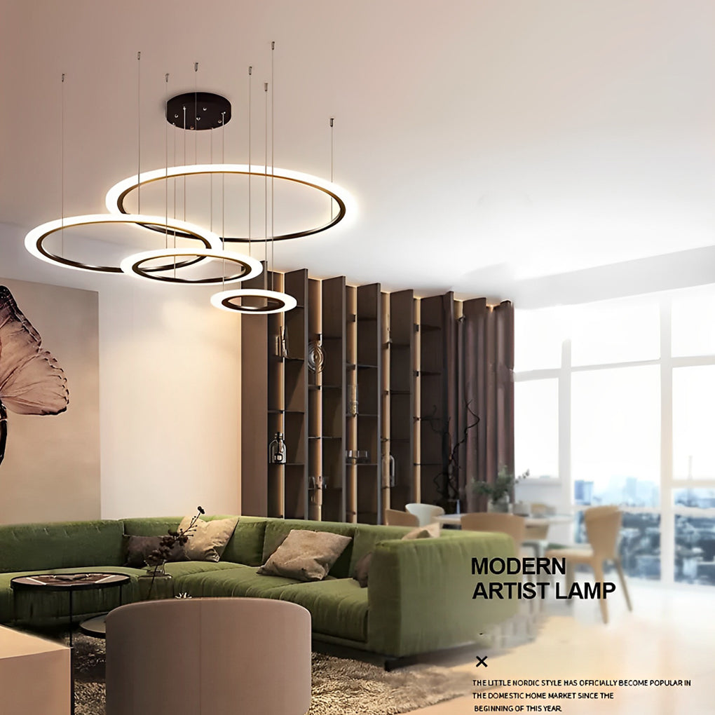 4 Circles Artistic Dimmable LED Modern Pendant Chandelier