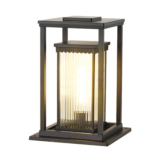 Square Black Solar LED Lawn Lights with Ribbed Glass