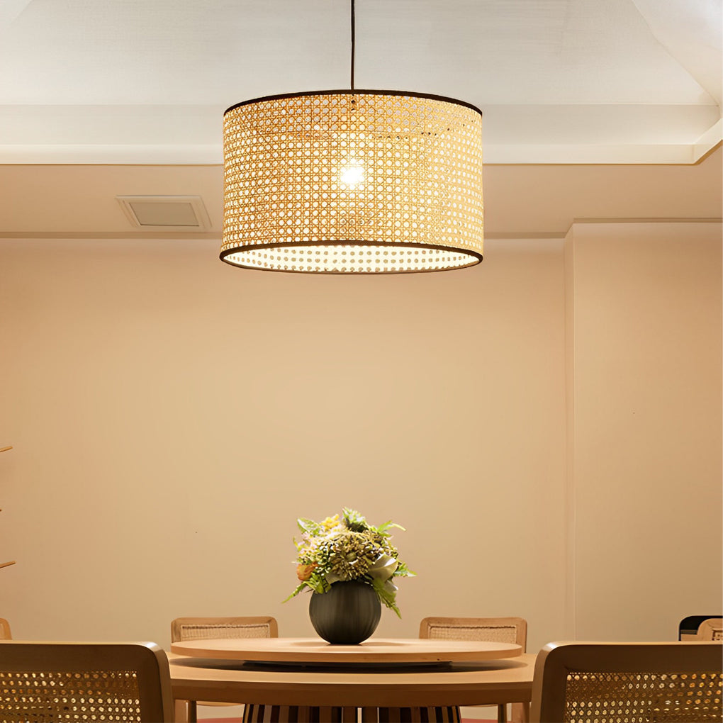 Farmhouse Round Bamboo Hanging Pendant Light – Kitchen & Dining Room Ceiling Fixture