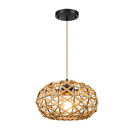 Round Hand-Woven Cage Rope Beige Retro Minimalist Ceiling Light Chandelier