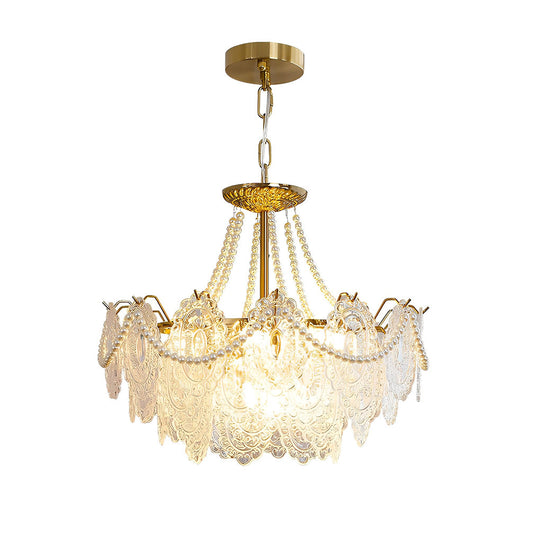 Glass LED 3-Step Dimming Luxury Pearls Decor French Style Chandelier