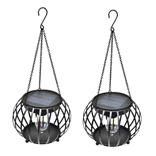 2PCS Metal Pumpkin LED Waterproof Black Modern Solar Outdoor Lanterns