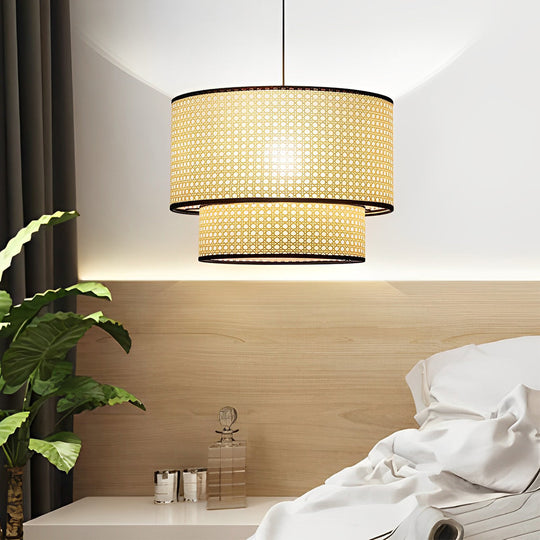 Farmhouse Round Bamboo Hanging Pendant Light – Kitchen & Dining Room Ceiling Fixture