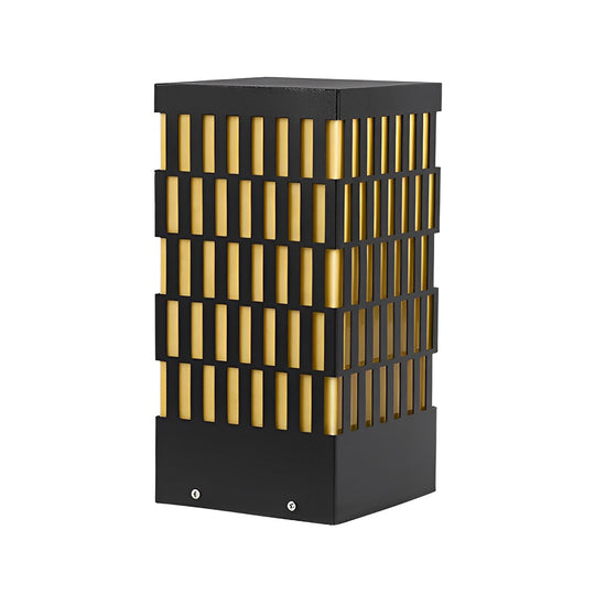 Grid-Designed Black LED Outdoor Lawn Bollard Light