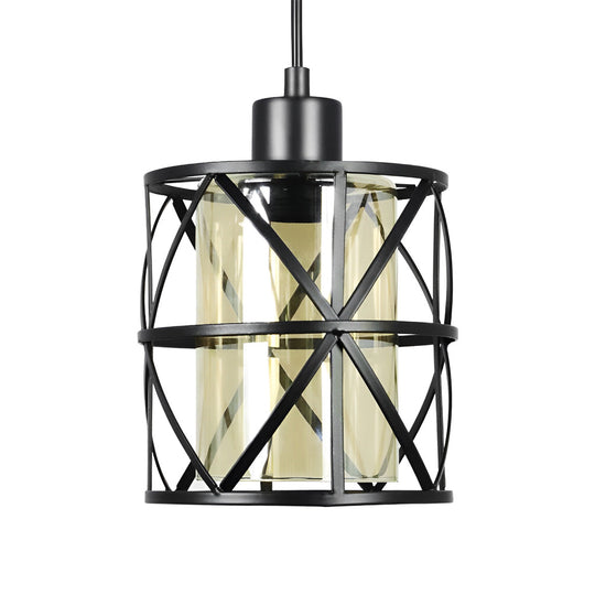 Creative Round Iron Glass Black Retro Industrial Style Pendant Light