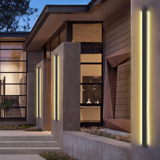 Black Long LED Linear Outdoor Wall Lights – Modern Waterproof Porch & Garden Lighting