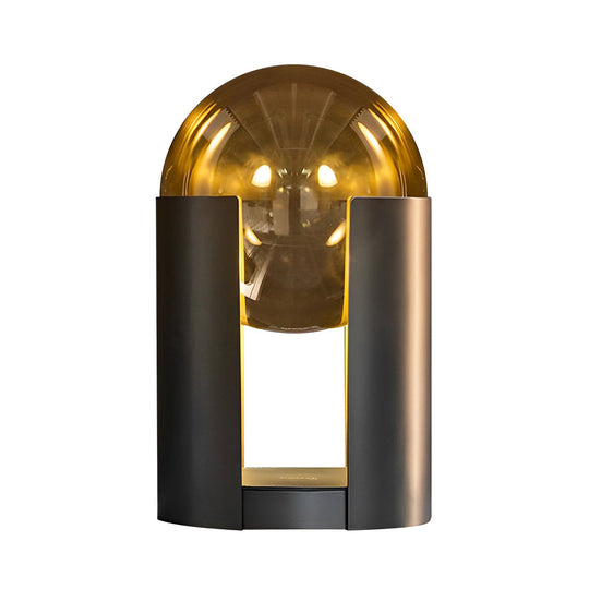 Amber Glass Ball Shade Lamp with Black Metal Base