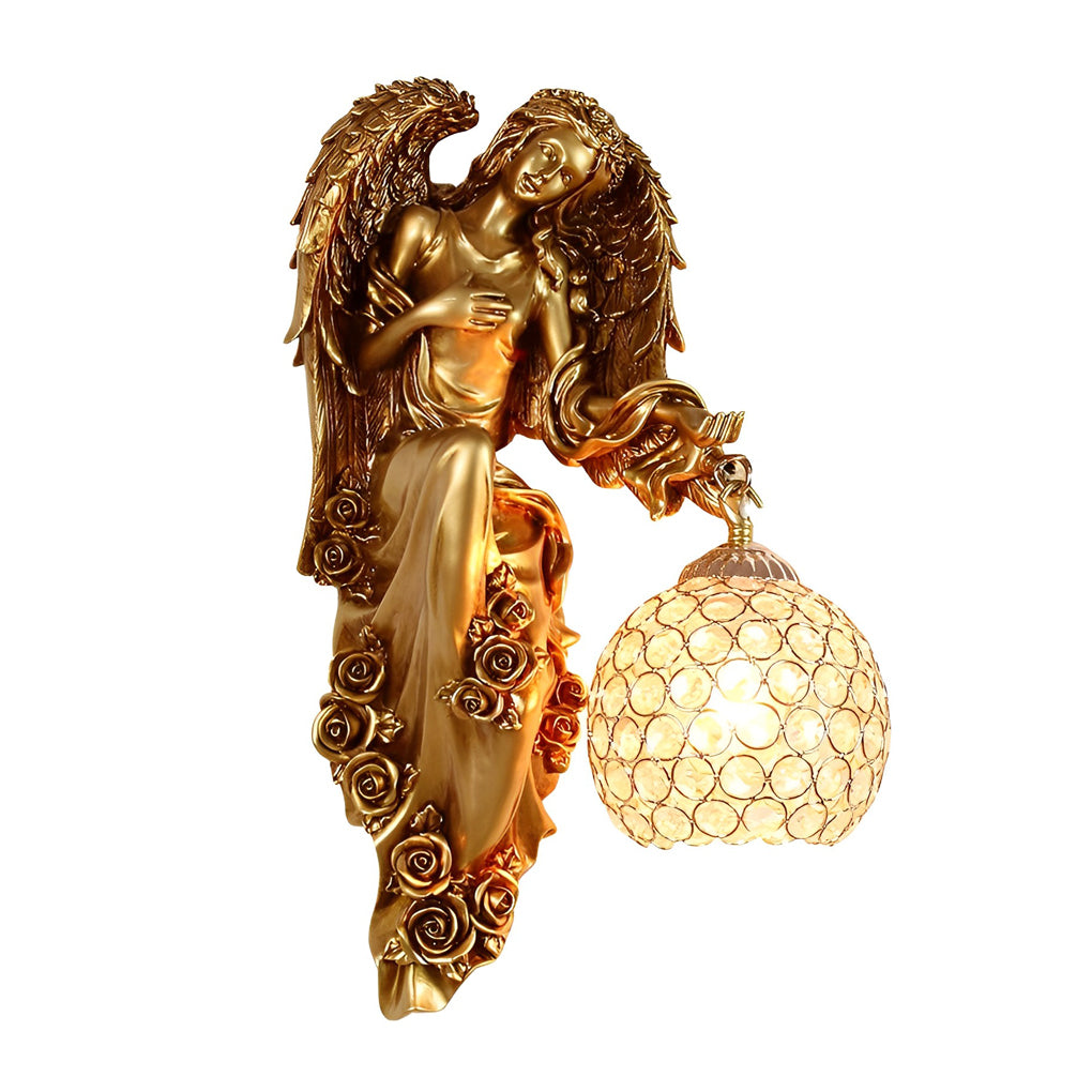 Resin Antique Angel Glass Crystal Wall Lamp