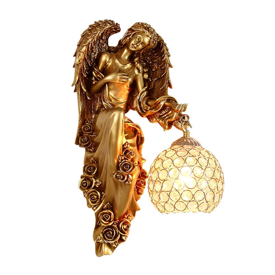 Resin Antique Angel Glass Crystal Wall Lamp
