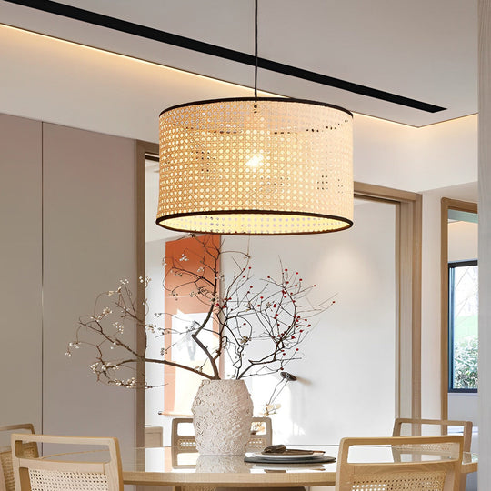 Farmhouse Round Bamboo Hanging Pendant Light – Kitchen & Dining Room Ceiling Fixture