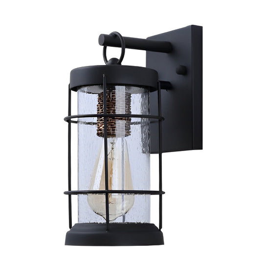 Waterproof Iron Glass Lantern Black Retro Rustic Exterior Wall Light