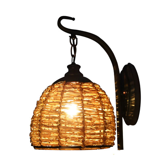 Hand Woven Rattan Rustic Retro Wall Lamp