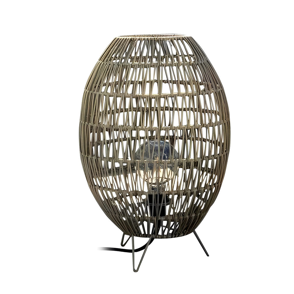 Elegant Handmade Rattan Oval Cage Outdoor Floor Lamp – Rustic Waterproof Lighting