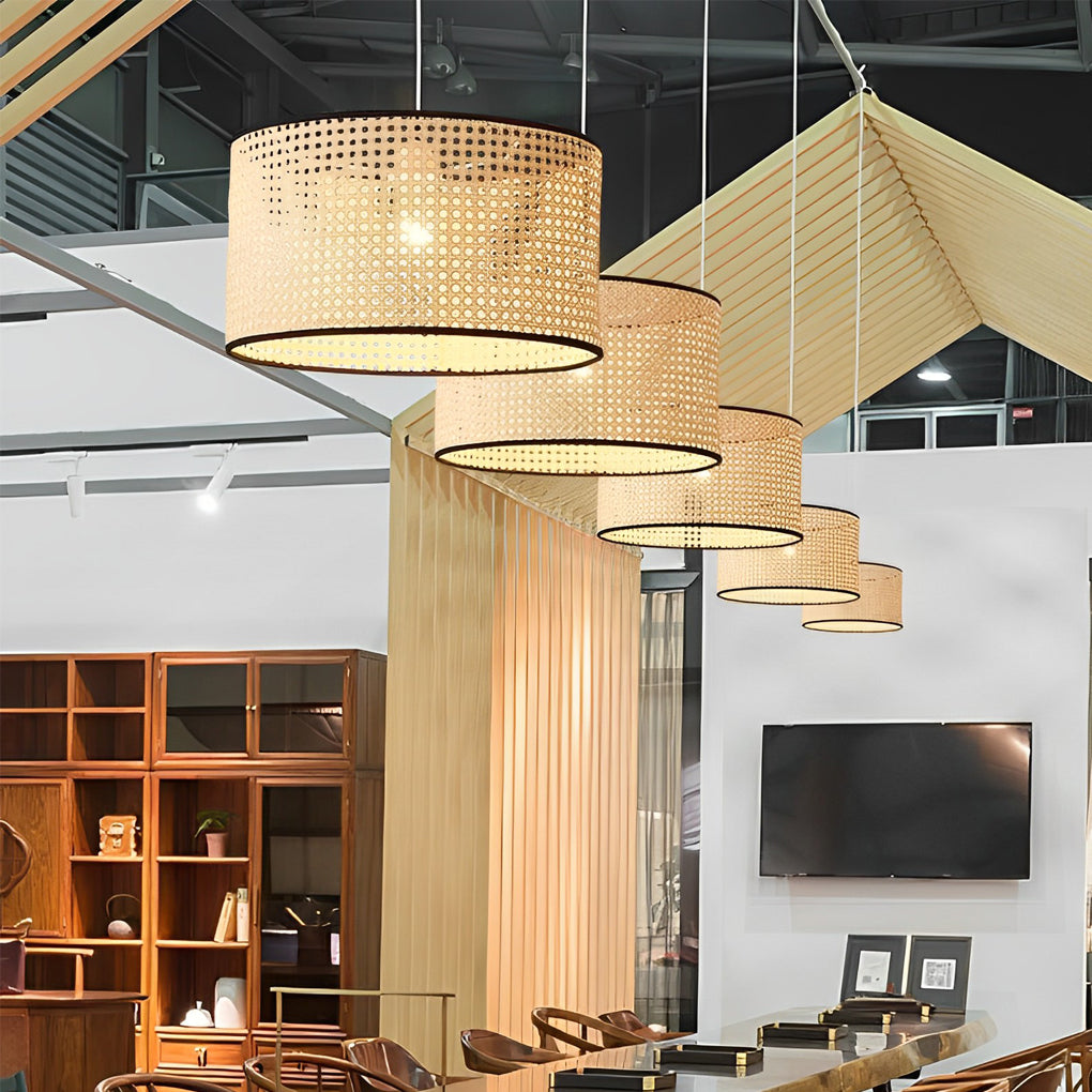 Farmhouse Round Bamboo Hanging Pendant Light – Kitchen & Dining Room Ceiling Fixture