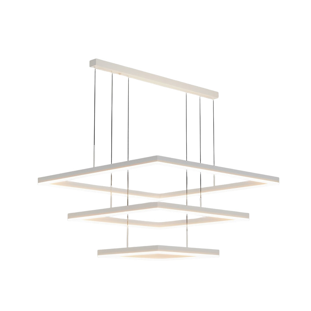 Ultra-Thin Square Rings Three-Step Dimming LED Modern Chandelier – White Finish