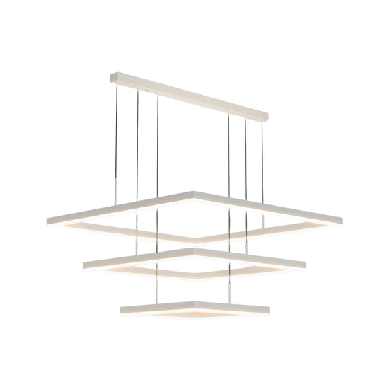 Ultra-Thin Square Rings Three-Step Dimming LED Modern Chandelier – White Finish