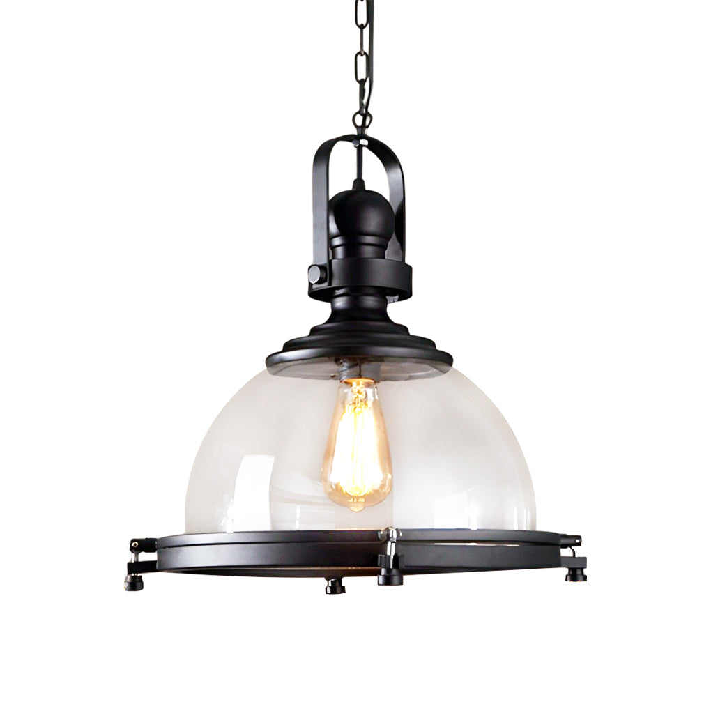 Retro Semicircular Glass Iron Black Industrial Pendant Light Chandelier