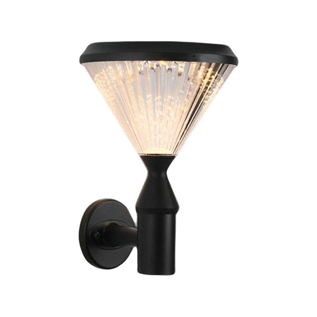 Round Black Solar LED Outdoor Light with Ribbed Lampshade