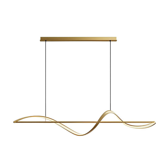 Minimalist Strip Waves LED Copper Dining Room Chandelier