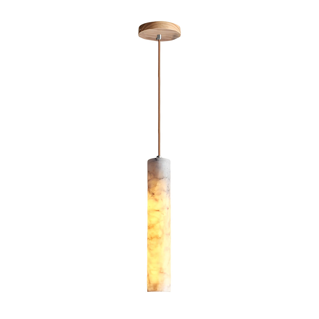 Elongated Cylindrical Marble Texture Minimalist Chandelier Pendant Light