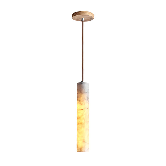 Elongated Cylindrical Marble Texture Minimalist Chandelier Pendant Light