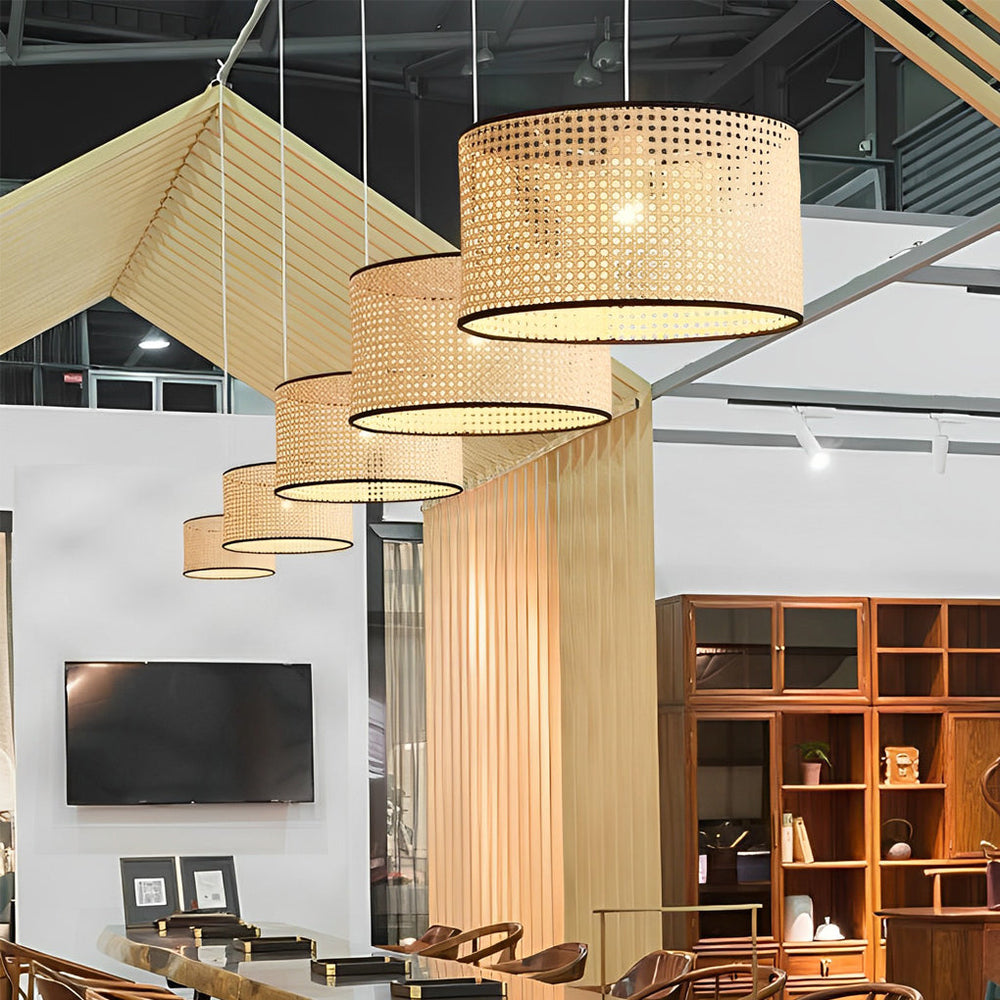 Farmhouse Round Bamboo Hanging Pendant Light – Kitchen & Dining Room Ceiling Fixture