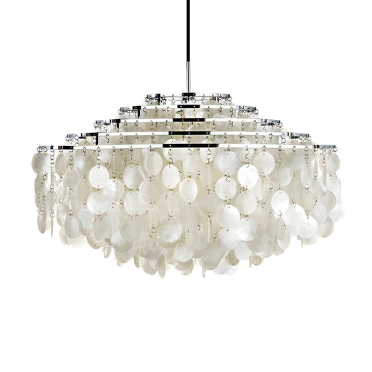 Seashell Discs 4-Tier LED Chandelier – Adjustable 39.4" Chain