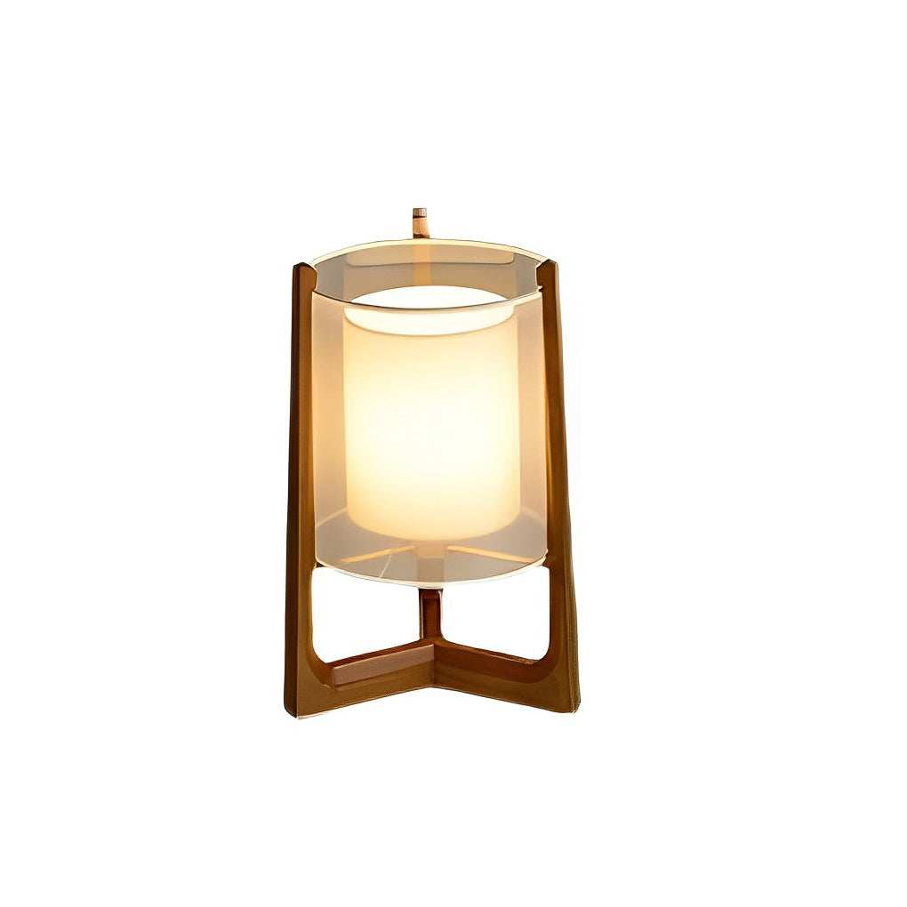 Rustic Japanese-Style Wood Standing Floor Lamp with Double Shades