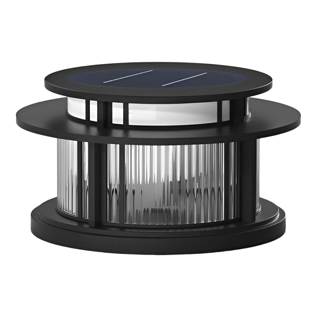 Round Waterproof LED Black Modern Solar Fence Post Lights Pillar Light