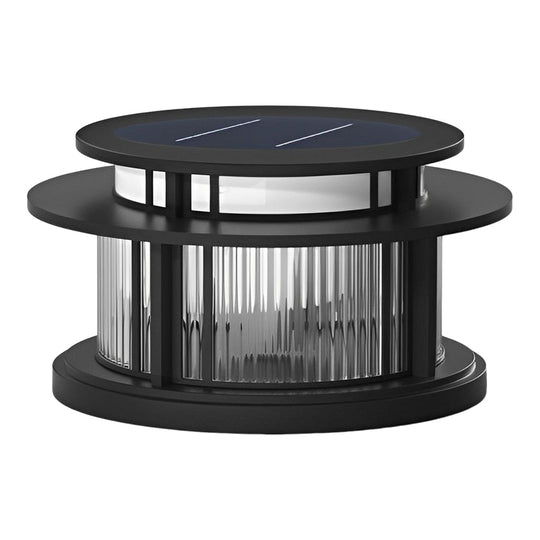 Round Waterproof LED Black Modern Solar Fence Post Lights Pillar Light
