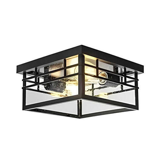 Round Square Waterproof Black Rustic Outdoor Ceiling Light