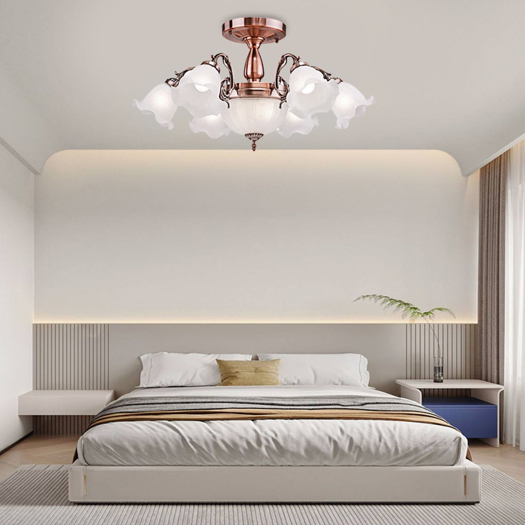 8-Light Electroplated Glass Flower-Shaped LED Traditional Chandelier