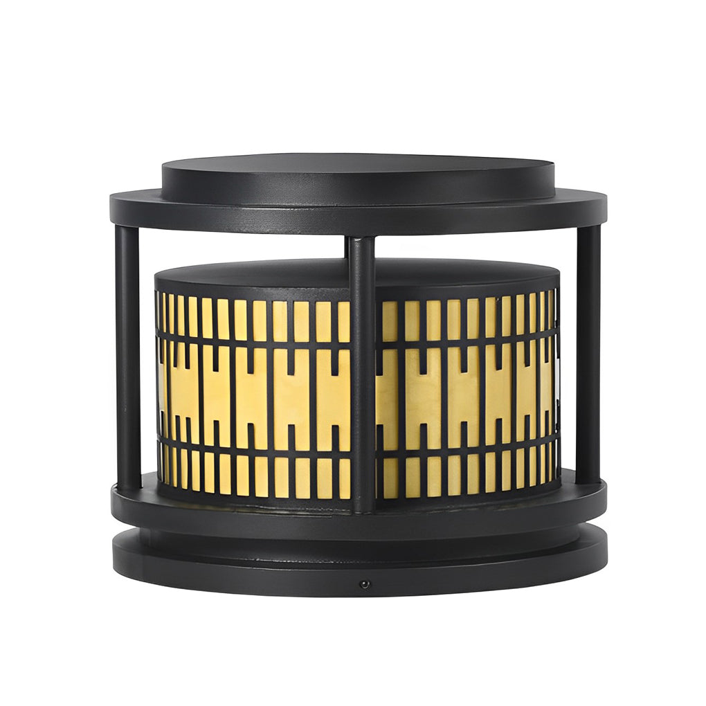Round Retro Pattern Black Solar LED Fence Post Light