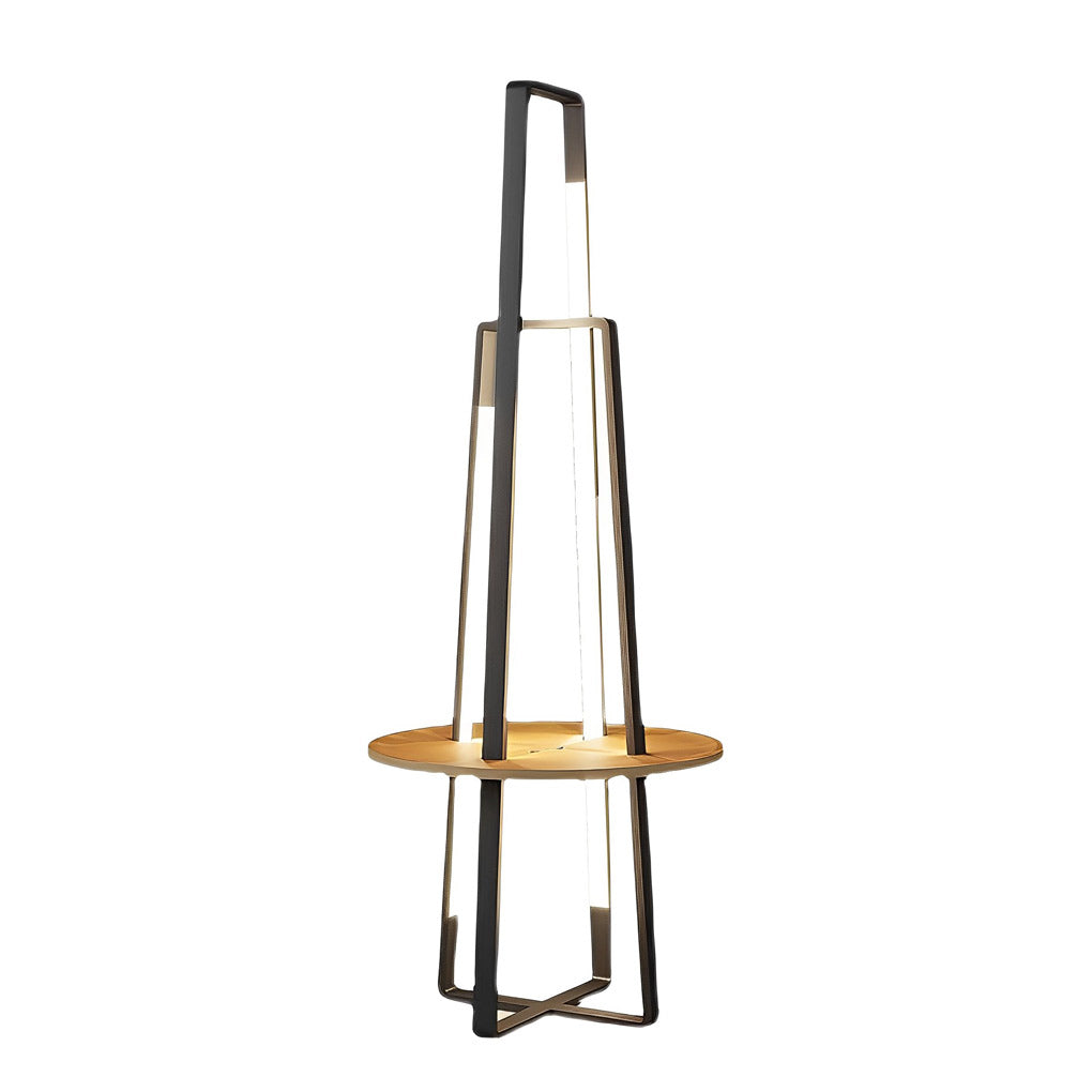 Modern 63'' LED Metal Floor Lamp with Wooden Tray and Remote Control