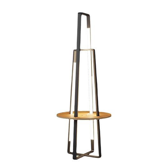 Modern 63'' LED Metal Floor Lamp with Wooden Tray and Remote Control
