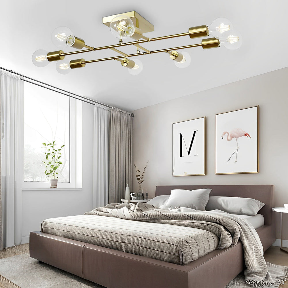 8-Light Antique Brass Vintage LED Semi-Flush Mount Ceiling Light