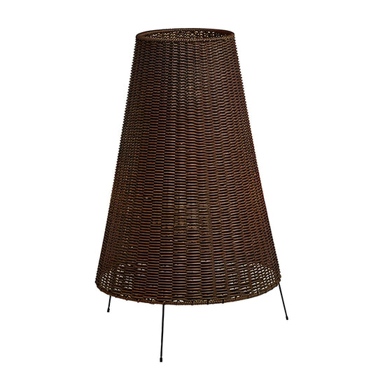 Rattan Shaded Tripod Outdoor Floor Lamp with Metal Frame