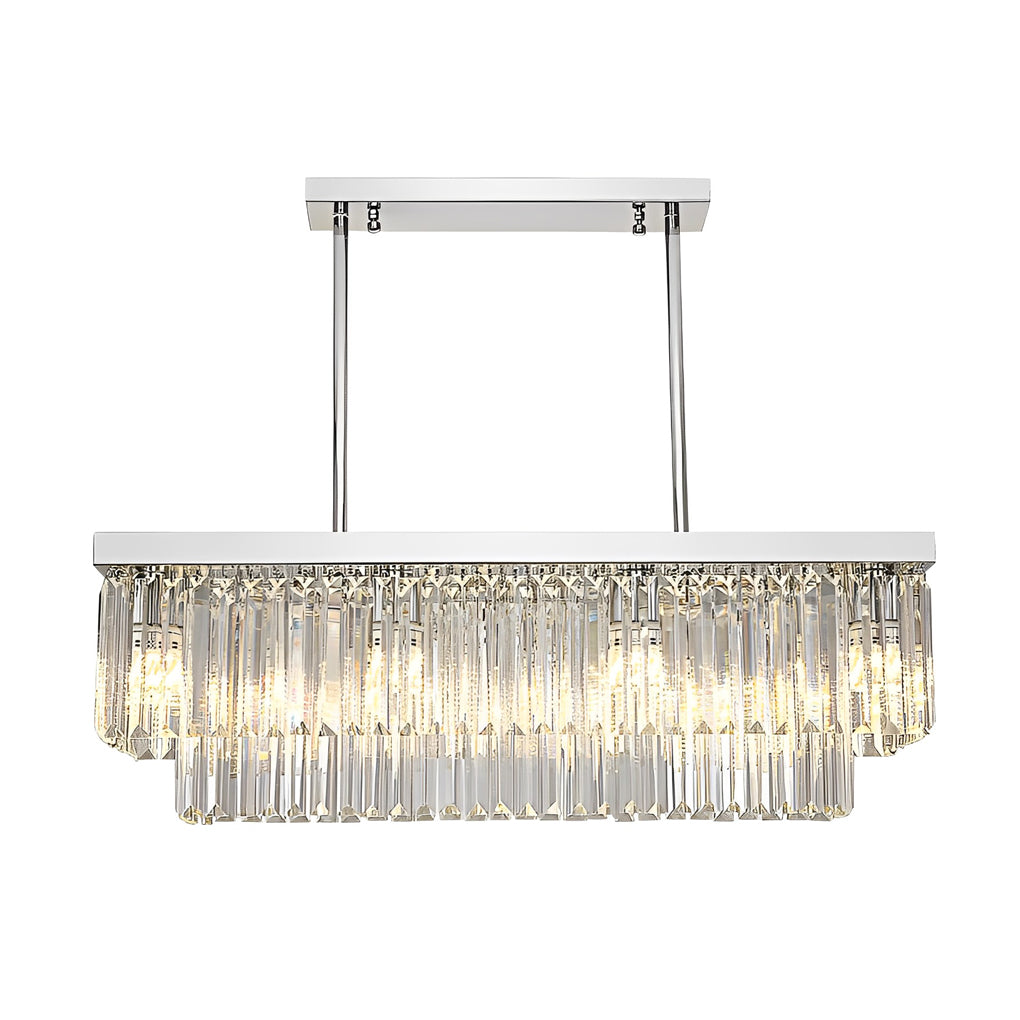 Rectangular Metal Crystal 3-Step Dimming Nordic Dining Room Chandelier