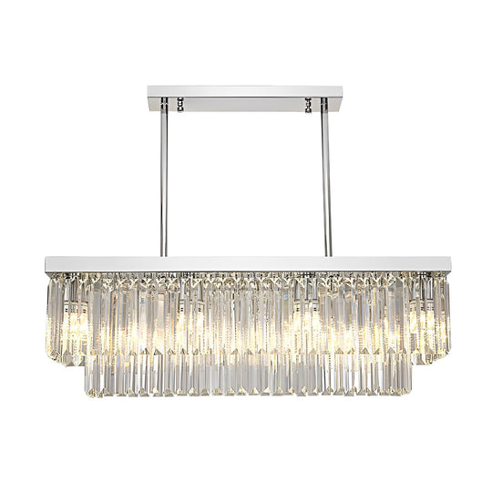 Rectangular Metal Crystal 3-Step Dimming Nordic Dining Room Chandelier