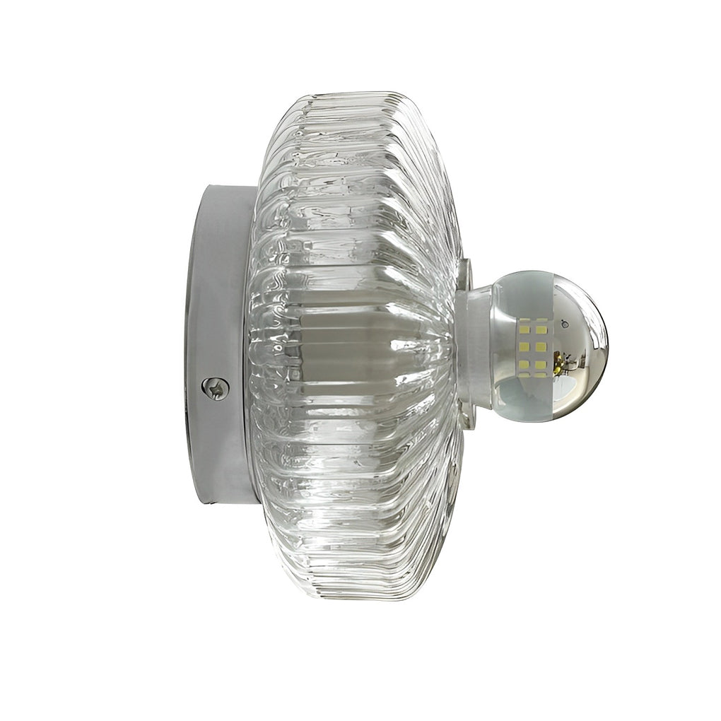 Round Cup Lid Transparent Glass Chromed Metal Wall Lamp