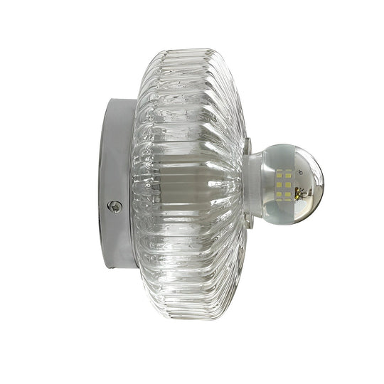 Round Cup Lid Transparent Glass Chromed Metal Wall Lamp