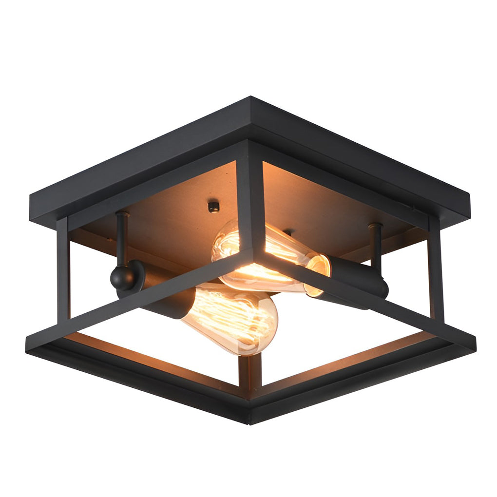 Square Iron Retro Industrial Ceiling Light Flush Mount Lighting