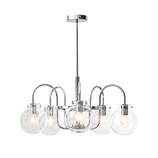 4 or 5 Lights Glass Ball Curved Iron Arm Nordic Chandelier