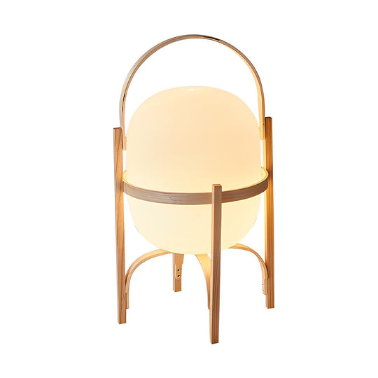 Standing Frame Table Lamp with Wooden Finish and White Glass Shade